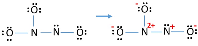 mark charges on Lewis Structure of N2O3 dinitrogen trioxide